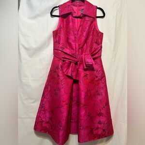 Theia Hot Pink Floral Sleeveless Fit-and-Flare Dress